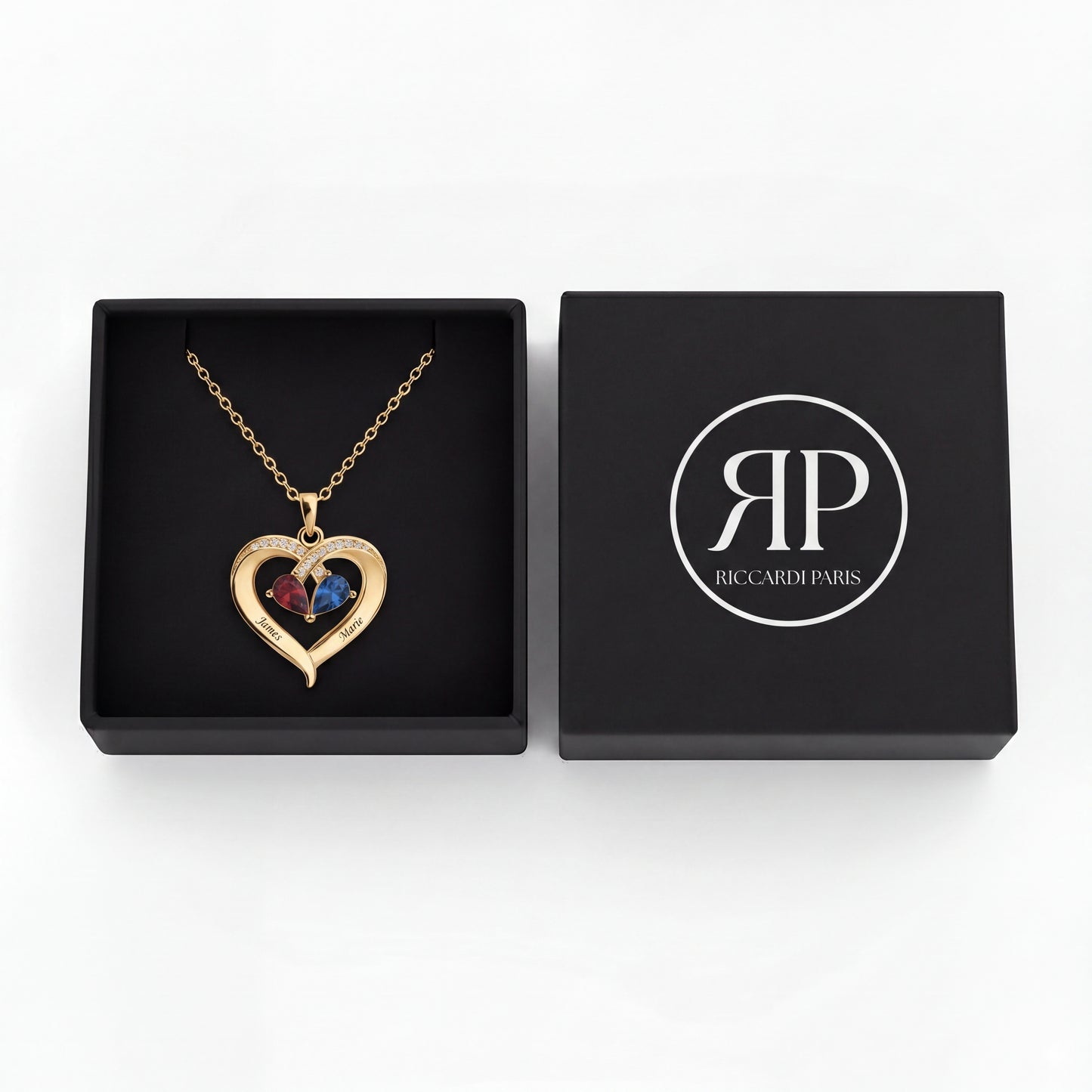 Name BirthStone Necklace "Golden Heart"