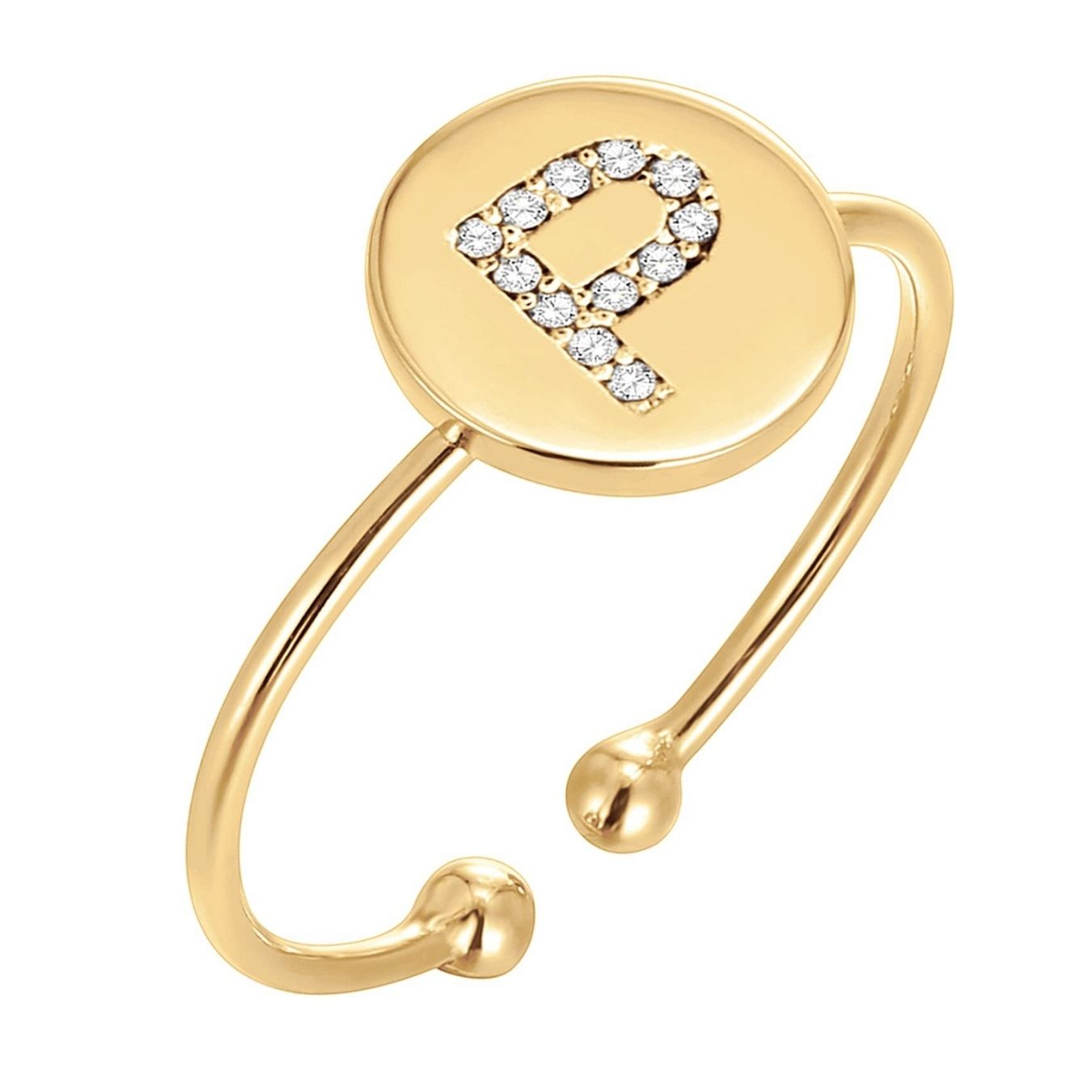 Anello regolabile con iniziale "Lucentezza dorata"