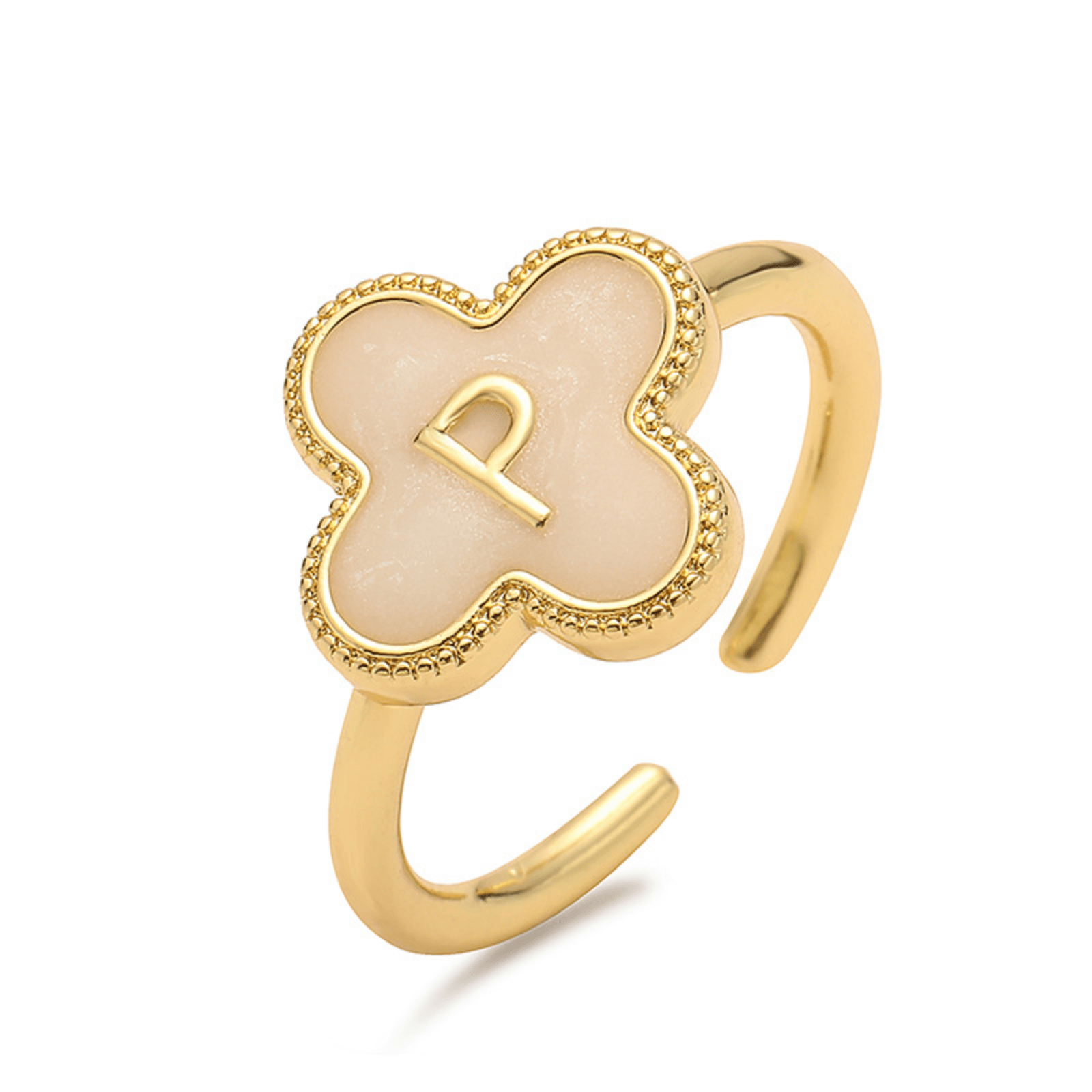 RICCARDI - BAGUE AJUSTABLE "Initial Charm Clover Ring" - Riccardi